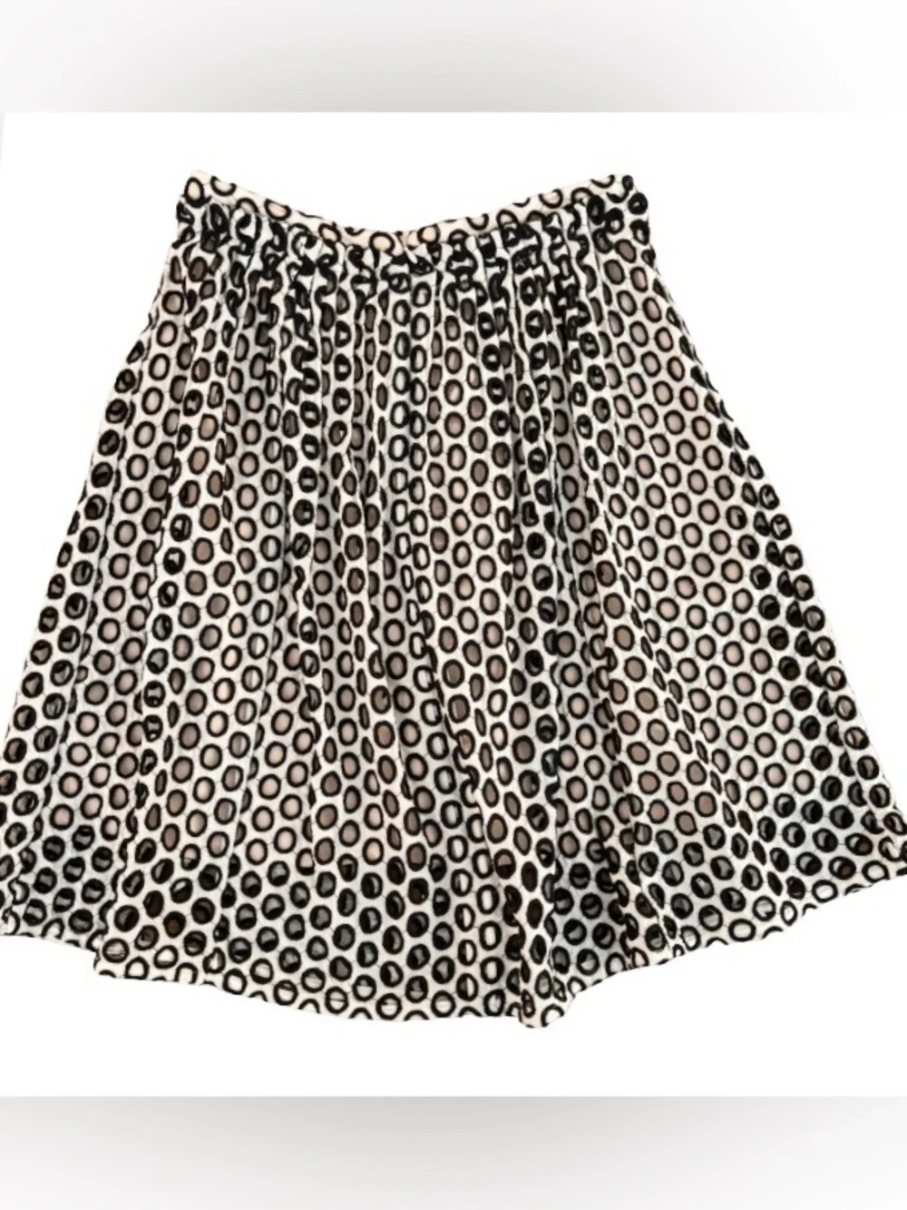 J. Crew blk & wht embr eyelet ruffle waist skrt w blush lining WM 2 luxury